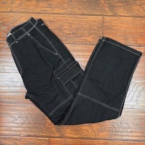 Bershka Women's 30 x 29 Black Contrast Jeans Baggy Straight Leg Cargo Pockets